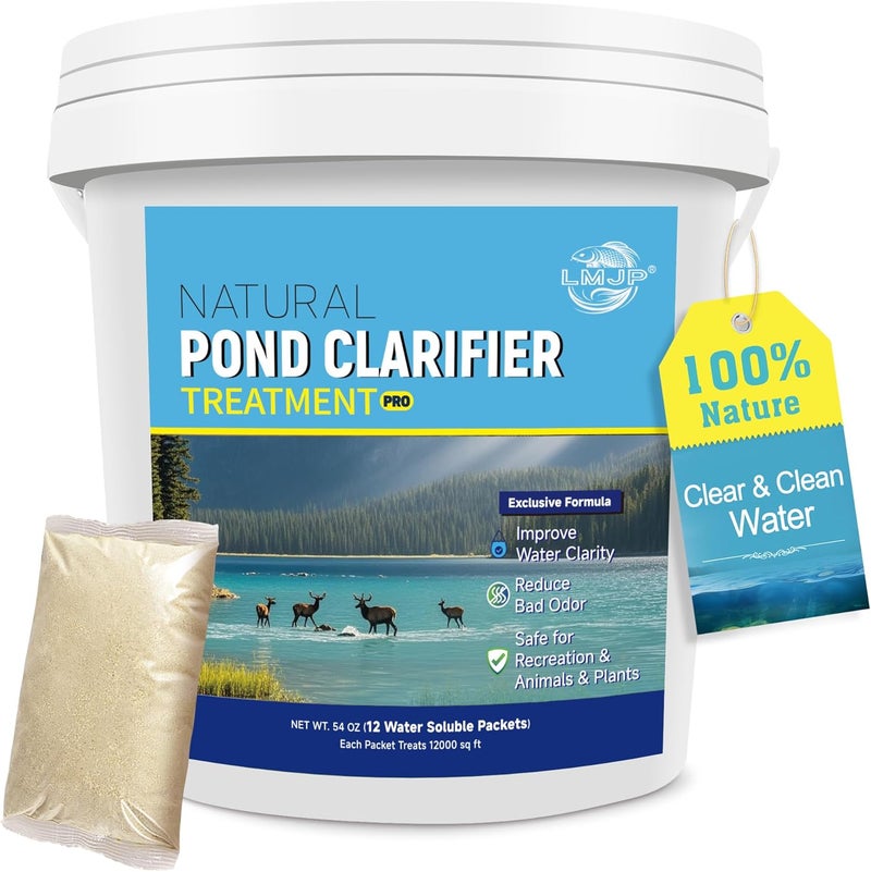 LMJP Pond Clarifier Treatment – 12 Packets Natural Pond Water Clear for Outdoor Lakes – Beneficial Enzymes to Improve Water Clarity & Eliminate Odor – Treats Up to 144000 Sq Ft - Image 1